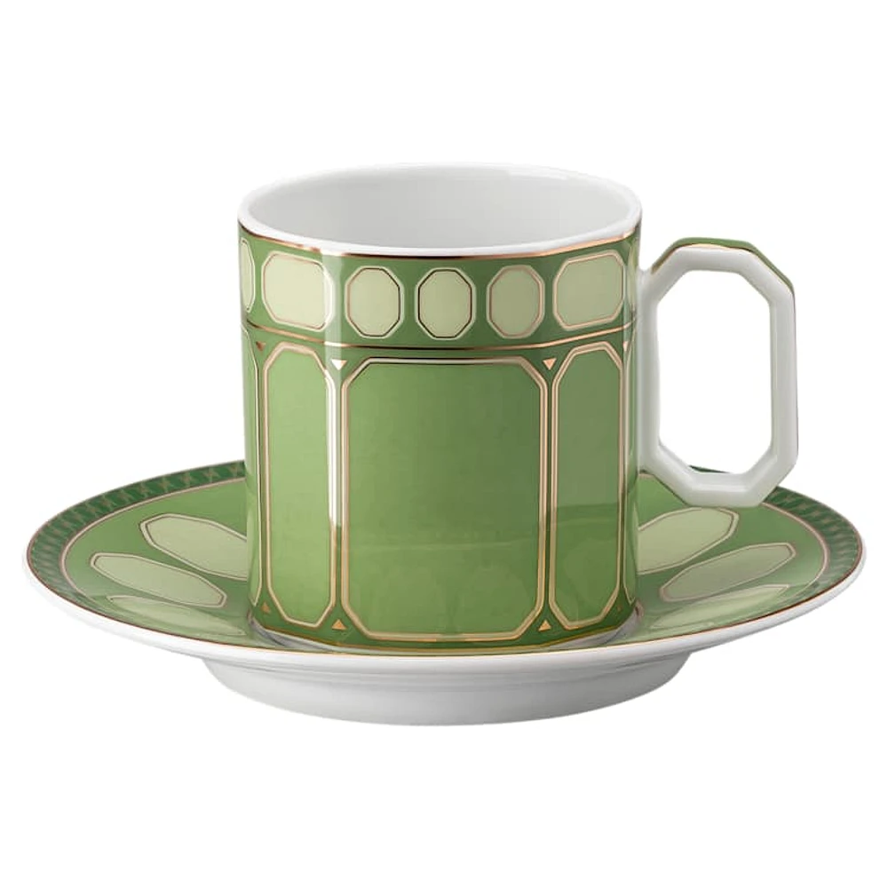 Signum coffee cup with saucer, Porcelain, Green by SWAROVSKI