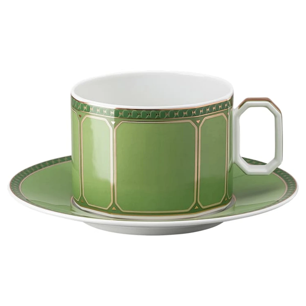 Signum cup with saucer, Porcelain, Green by SWAROVSKI