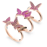 Idyllia Lilia ring, Set (3), Butterfly, Pink, Rose gold-tone plated by SWAROVSKI