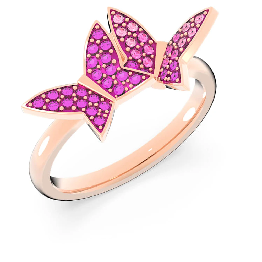 Idyllia Lilia ring, Set (3), Butterfly, Pink, Rose gold-tone plated by SWAROVSKI