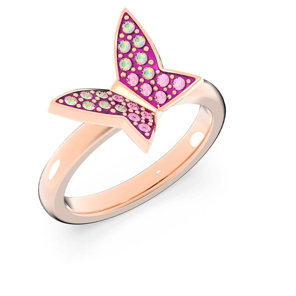 Idyllia Lilia ring, Set (3), Butterfly, Pink, Rose gold-tone plated by SWAROVSKI