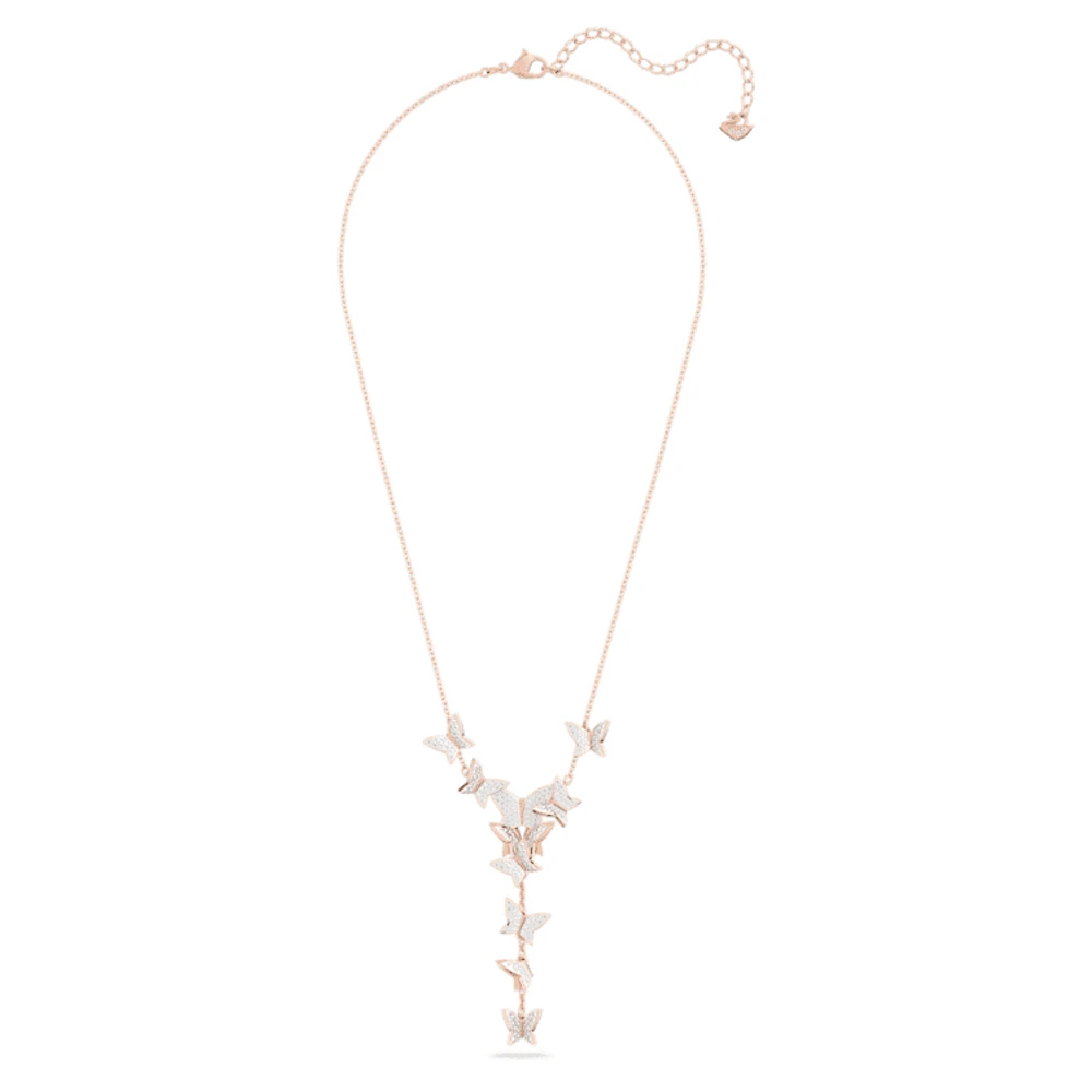 Lilia Y necklace, Butterfly, White, Rose gold-tone plated by SWAROVSKI