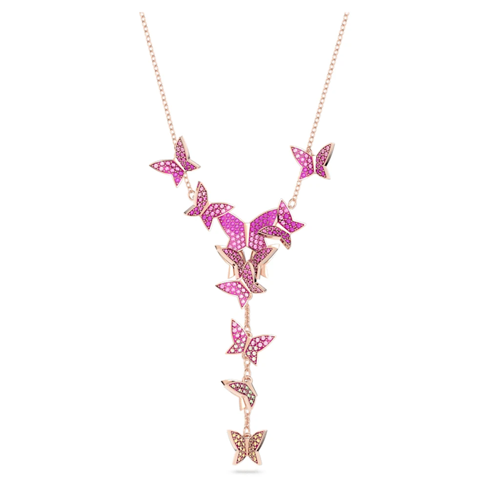 Idyllia Lilia Y necklace, Butterfly, Pink, Rose gold-tone plated by SWAROVSKI