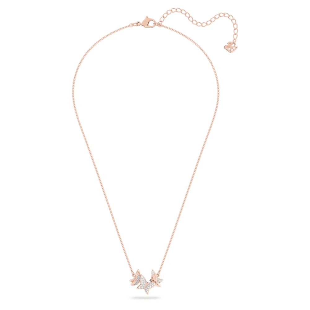 Lilia necklace, Butterfly, White, Rose gold-tone plated by SWAROVSKI