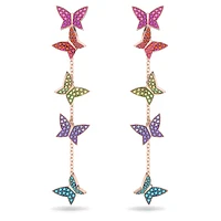 Idyllia Lilia drop earrings, Butterfly, Long, Multicoloured, Rose gold-tone plated by SWAROVSKI