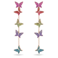 Lilia drop earrings, Butterfly, Long, Multicoloured, Rose gold-tone plated by SWAROVSKI