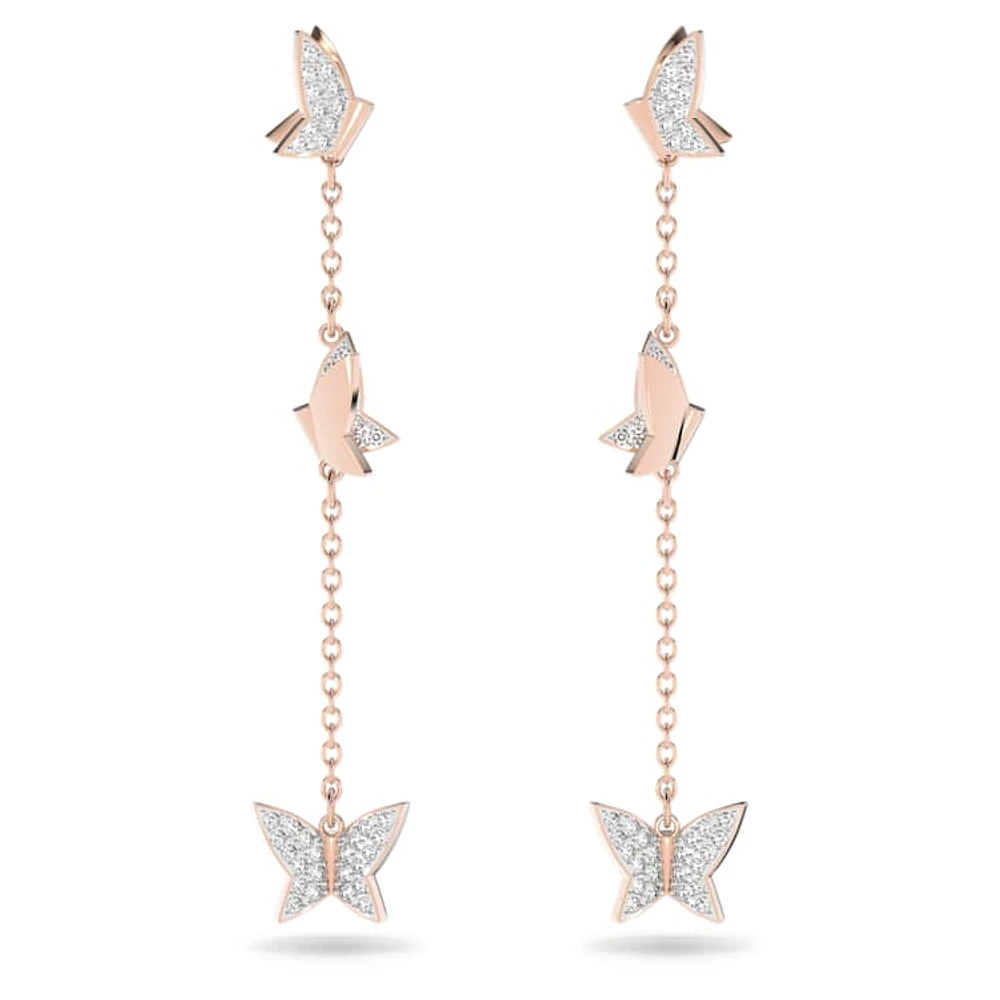 Lilia drop earrings, Butterfly, Long, White, Rose gold-tone plated by SWAROVSKI