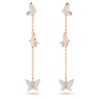 Lilia drop earrings, Butterfly, Long, White, Rose gold-tone plated by SWAROVSKI