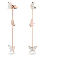 Lilia drop earrings, Butterfly, Long, White, Rose gold-tone plated by SWAROVSKI