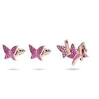 Idyllia Lilia stud earrings, Set (3), Butterfly, Pink, Rose gold-tone plated by SWAROVSKI