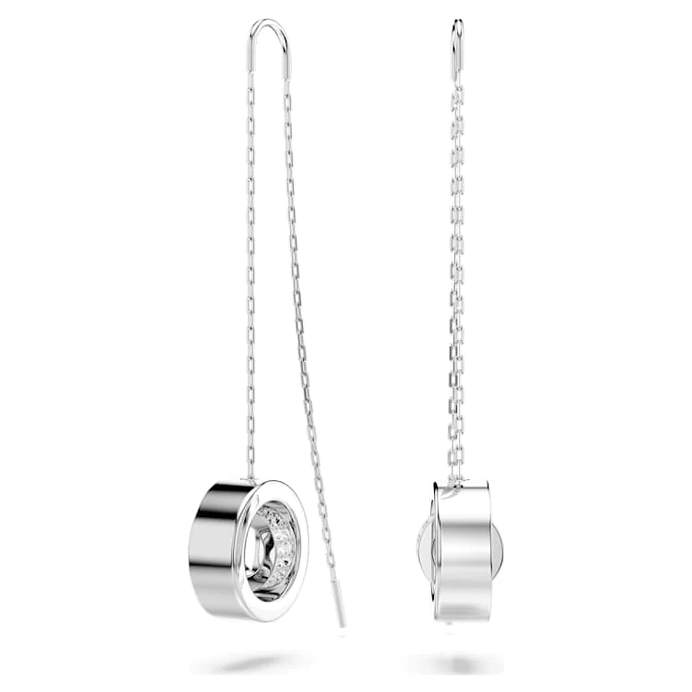 Dextera drop earrings, Long, White, Rhodium plated by SWAROVSKI