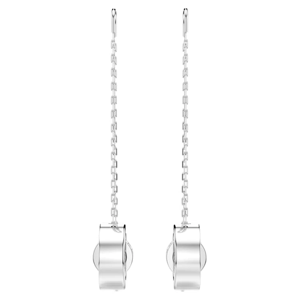 Dextera drop earrings, Long, White, Rhodium plated by SWAROVSKI