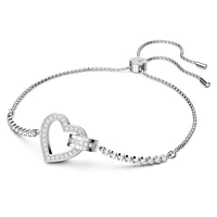 Lovely bracelet, Heart, White, Rhodium plated by SWAROVSKI