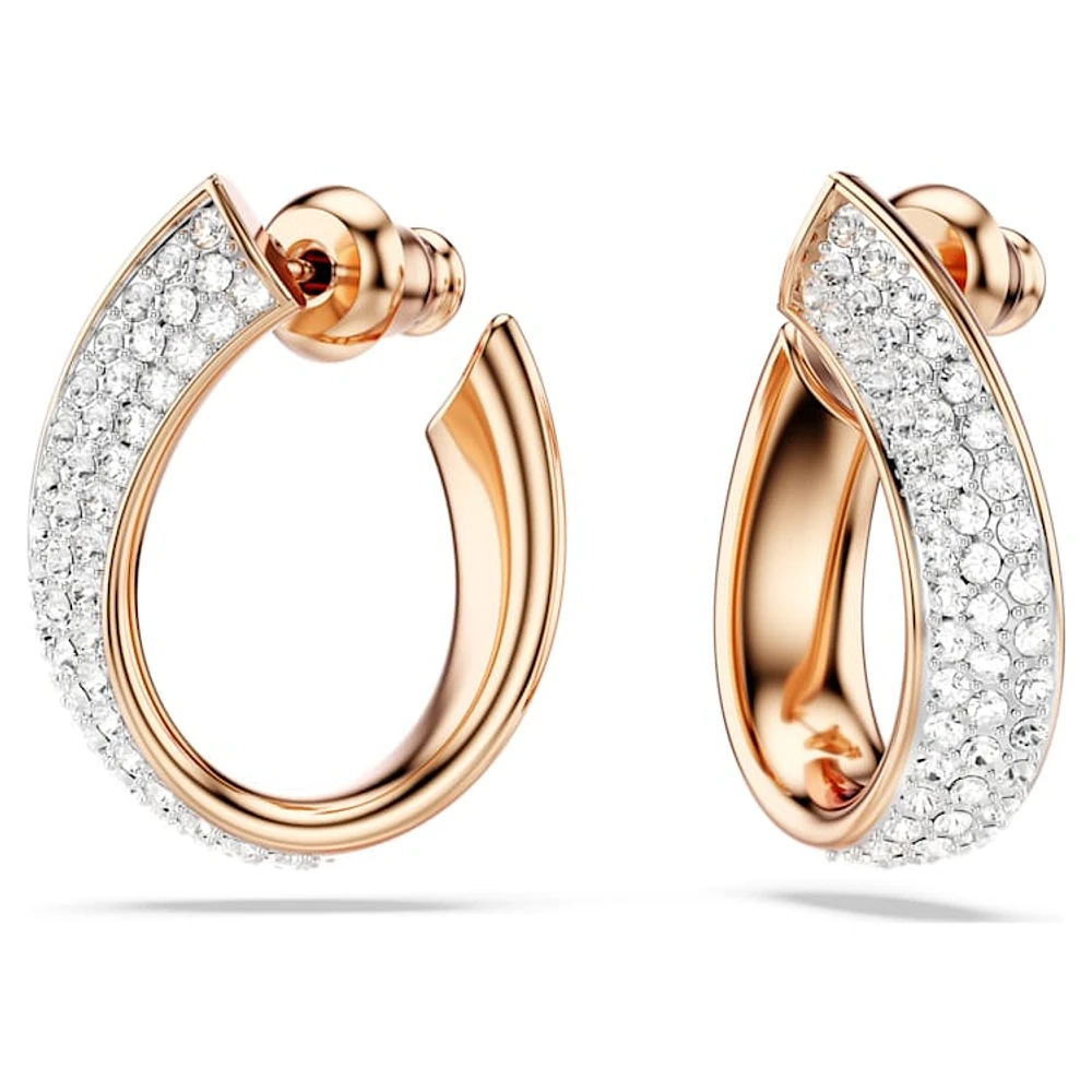 Exist hoop earrings, Small, White, Rose gold-tone plated by SWAROVSKI