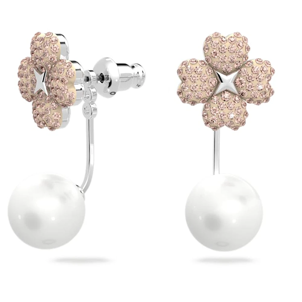 Latisha earring jackets, Flower, Pink, Rhodium plated by SWAROVSKI