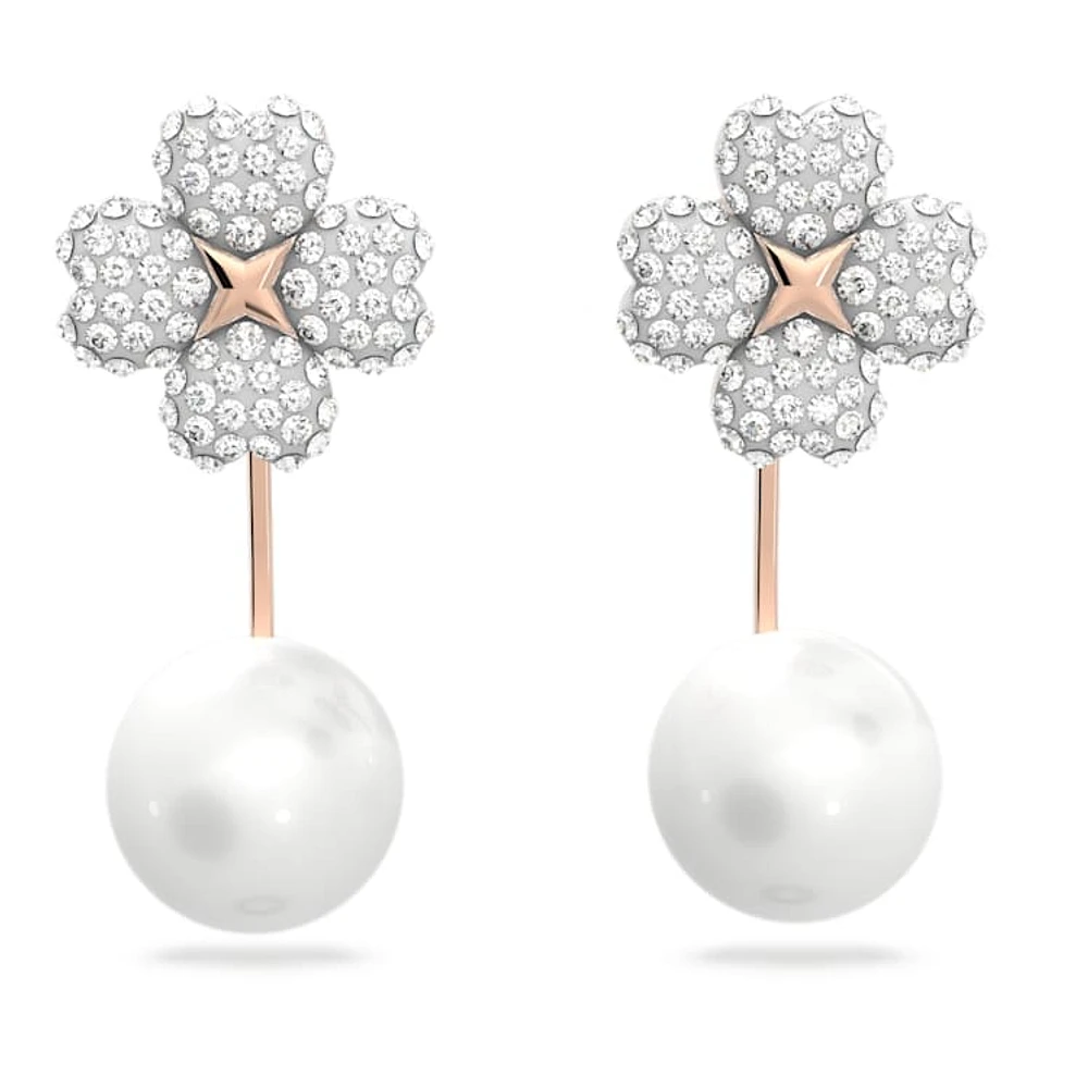 Latisha earring jackets, Flower, White, Rose gold-tone plated by SWAROVSKI