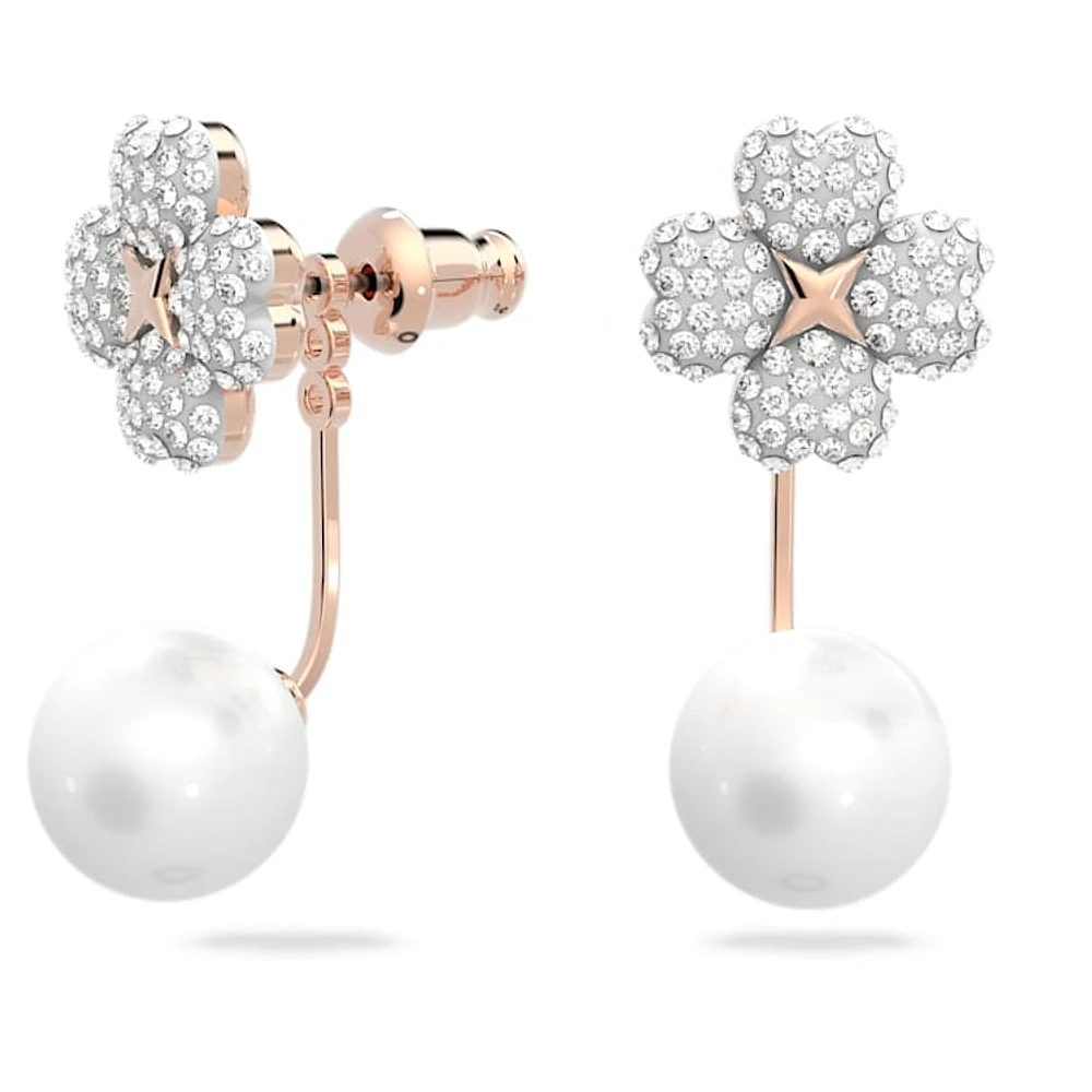 Latisha earring jackets, Flower, White, Rose gold-tone plated by SWAROVSKI