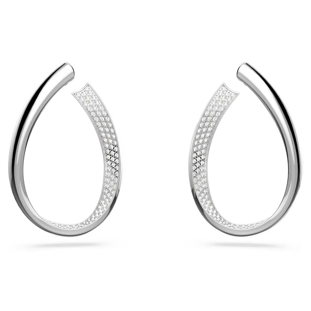 Exist hoop earrings, Medium, White, Rhodium plated by SWAROVSKI