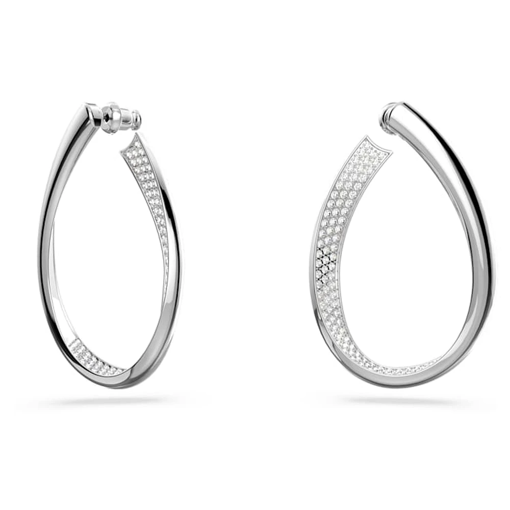 Exist hoop earrings, Medium, White, Rhodium plated by SWAROVSKI