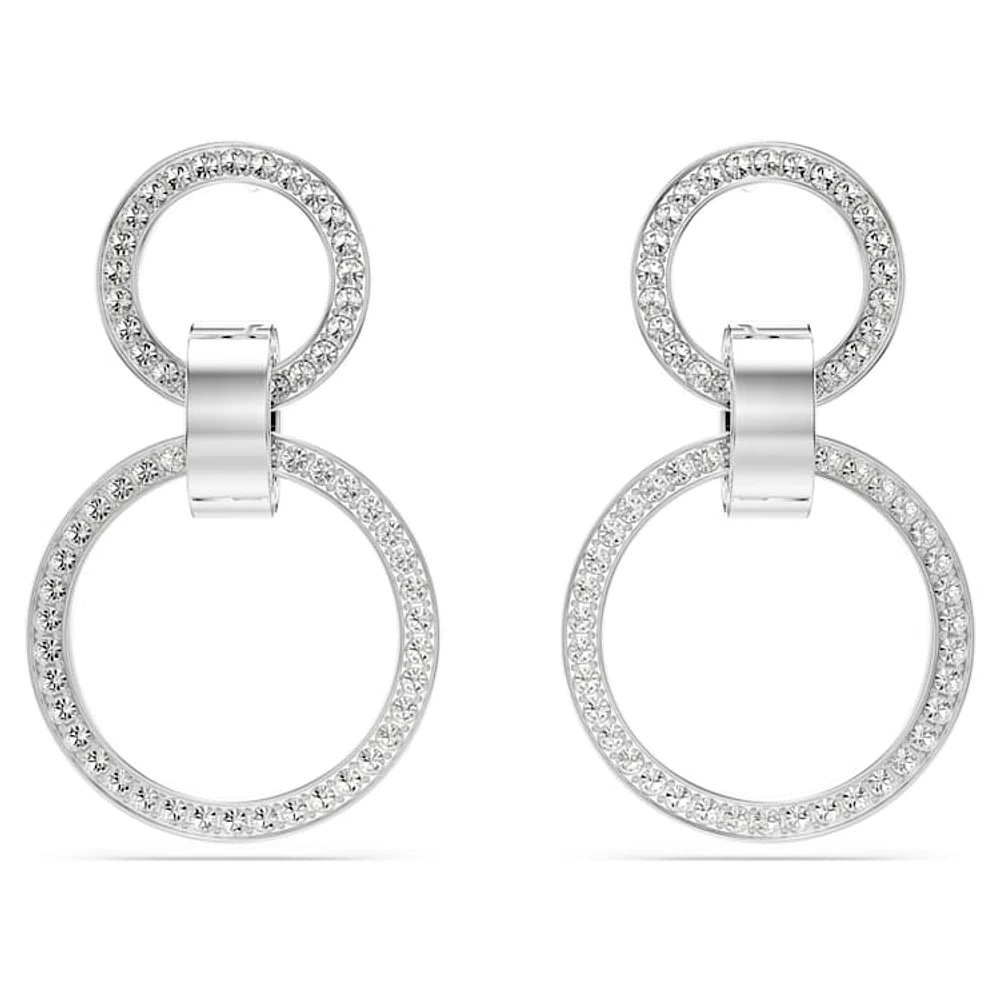 Dextera hoop earrings, White, Rhodium plated by SWAROVSKI