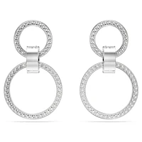 Dextera hoop earrings, White, Rhodium plated by SWAROVSKI