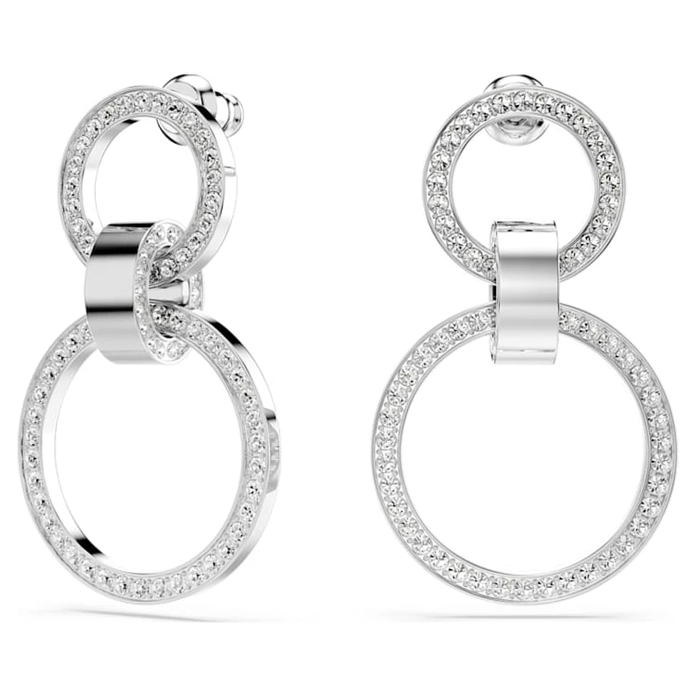 Dextera hoop earrings, White, Rhodium plated by SWAROVSKI