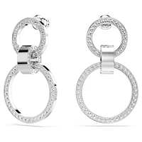 Dextera hoop earrings, White, Rhodium plated by SWAROVSKI