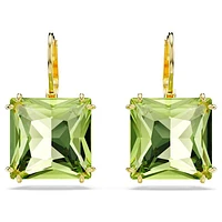 Millenia drop earrings, Square cut, Green, Gold-tone plated by SWAROVSKI