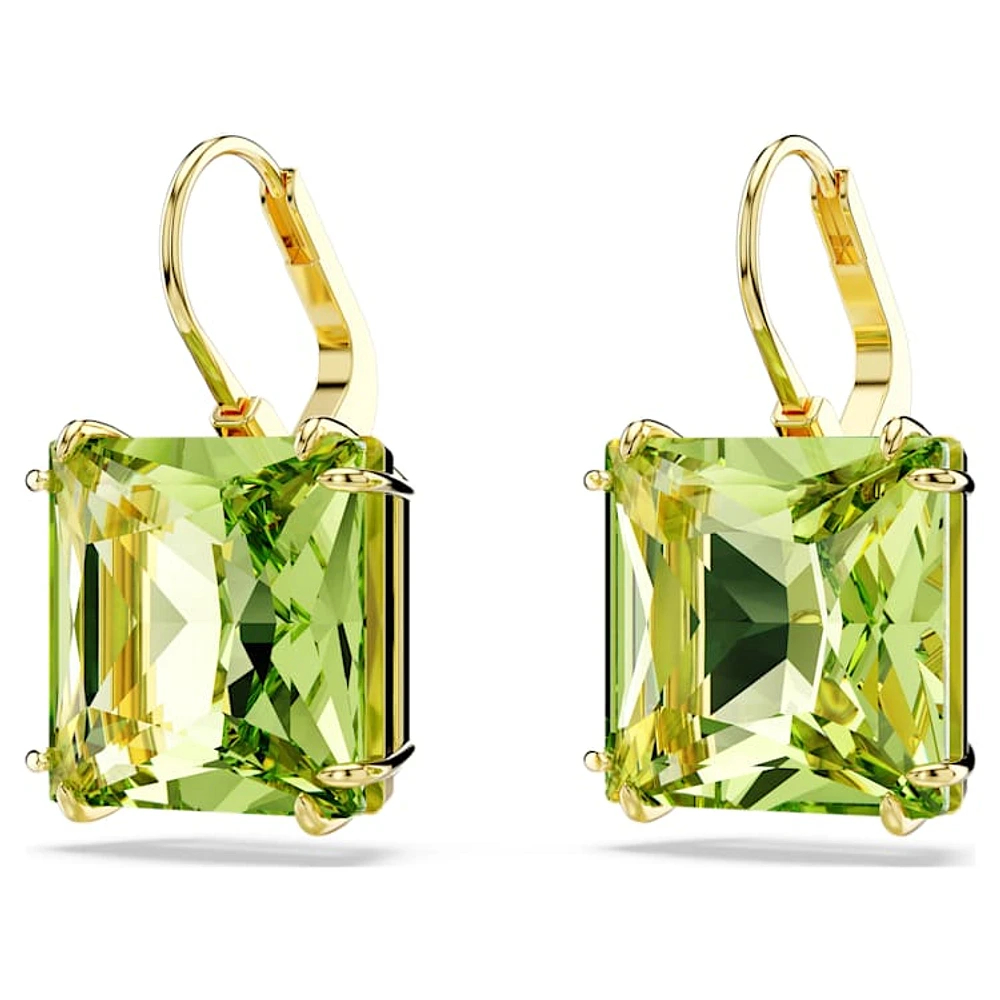 Millenia drop earrings, Square cut, Green, Gold-tone plated by SWAROVSKI