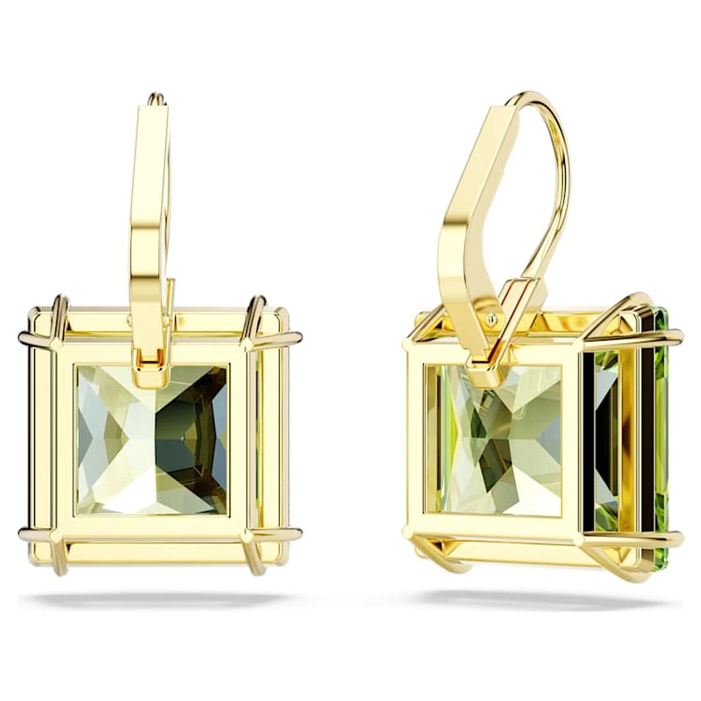 Millenia drop earrings, Square cut, Green, Gold-tone plated by SWAROVSKI