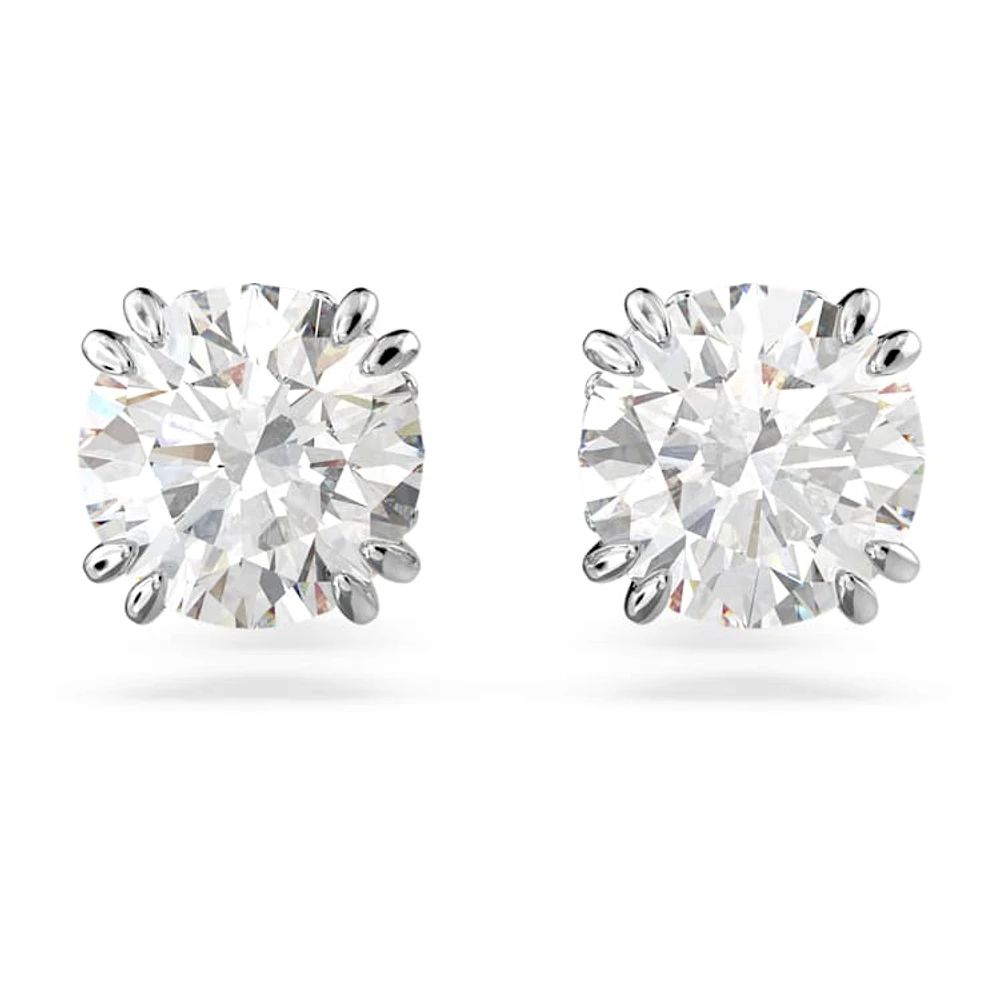 Stilla stud earrings, Round cut, White, Rhodium plated by SWAROVSKI