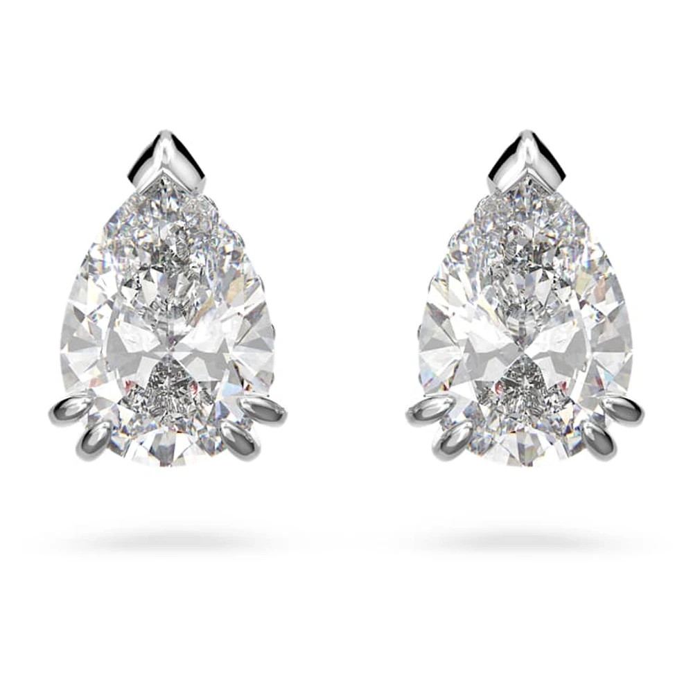 Stilla stud earrings, Pear cut, White, Rhodium plated by SWAROVSKI