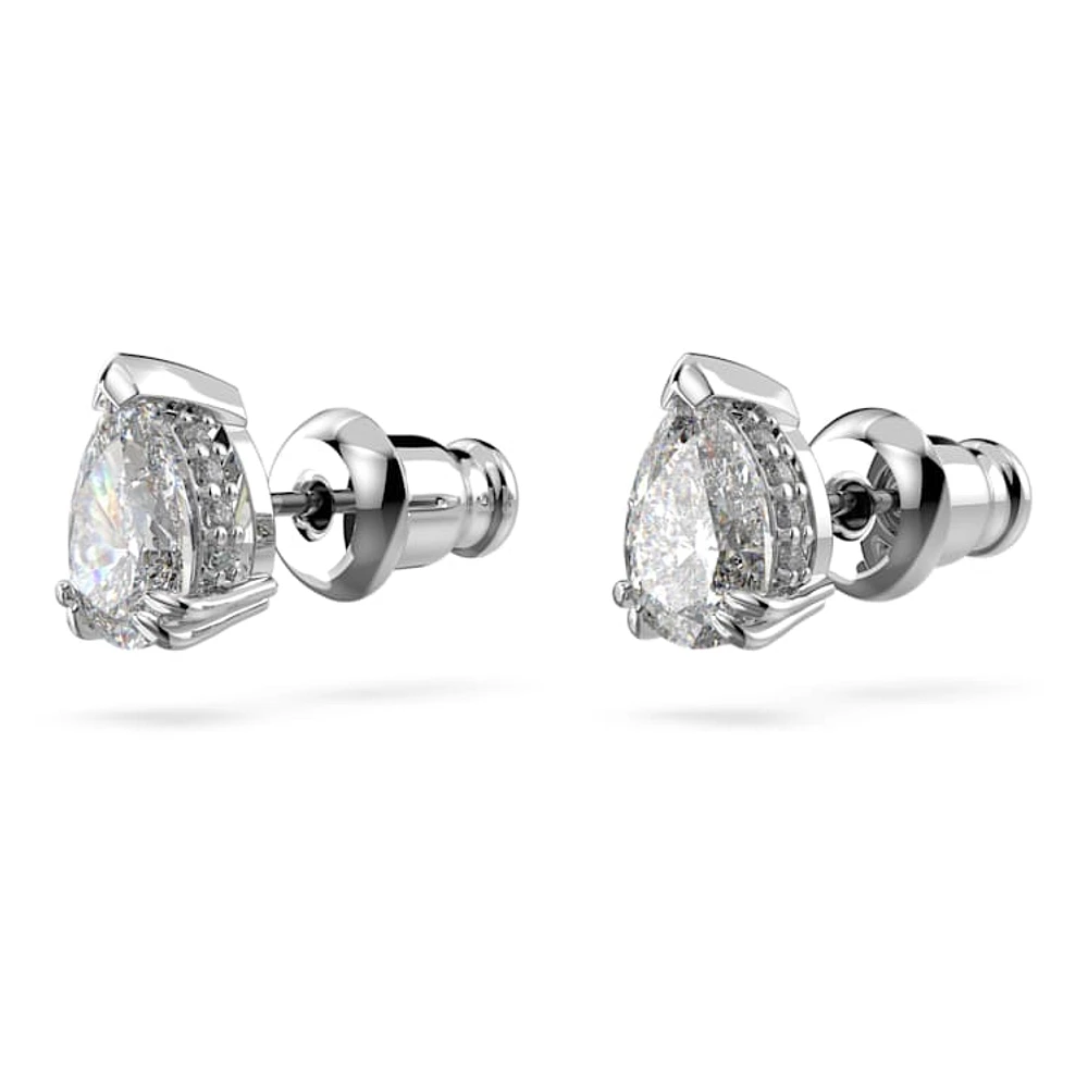 Stilla stud earrings, Pear cut, White, Rhodium plated by SWAROVSKI