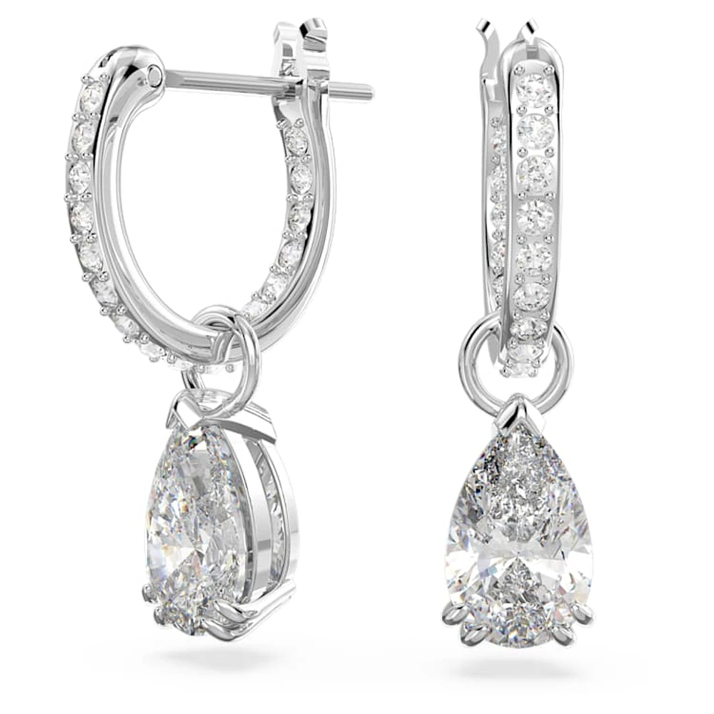 Stilla hoop earrings, Pear cut, White, Rhodium plated by SWAROVSKI