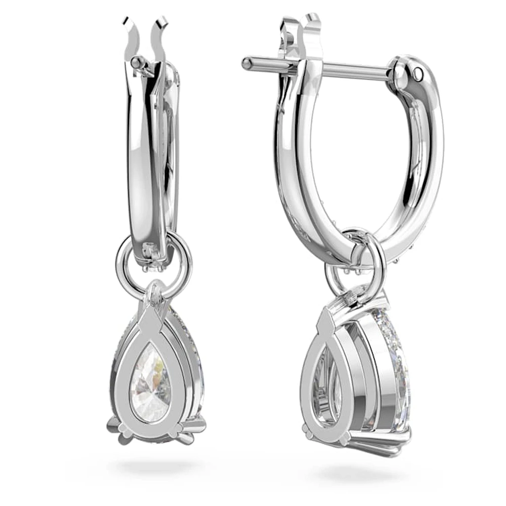 Stilla hoop earrings, Pear cut, White, Rhodium plated by SWAROVSKI