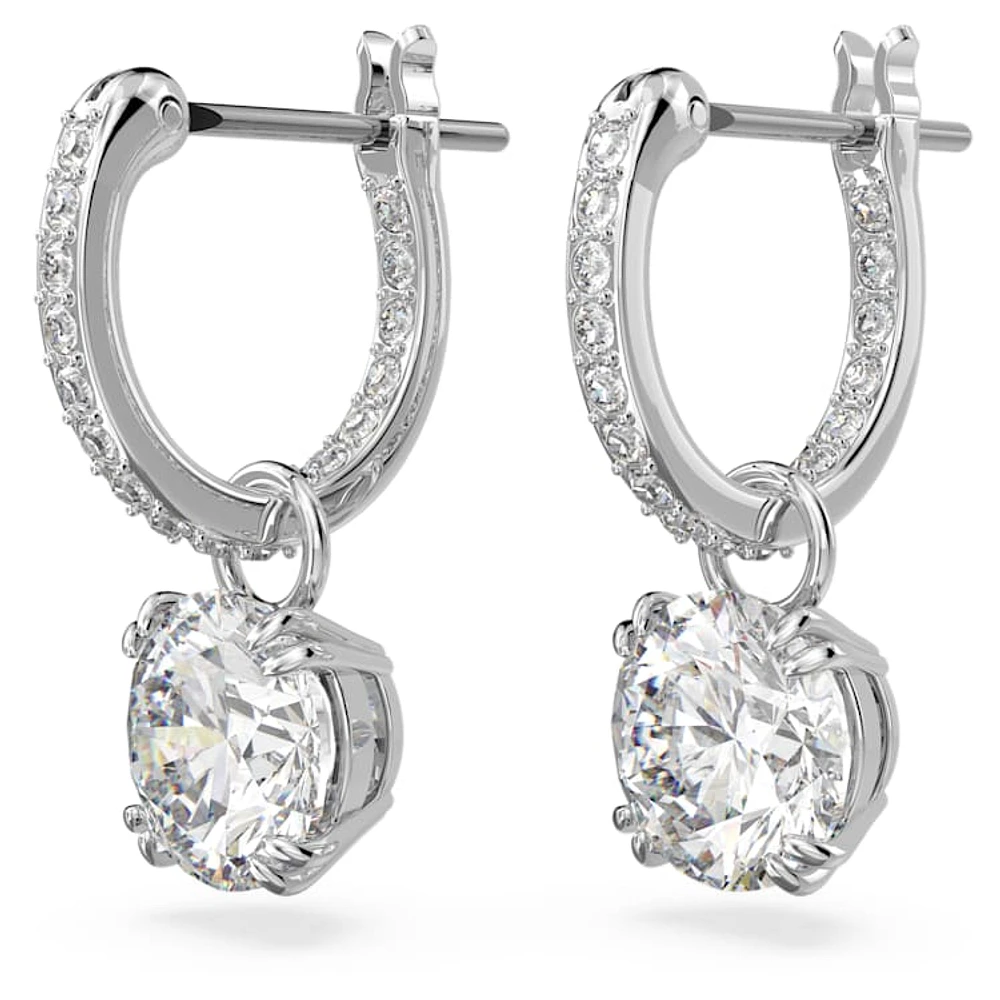 Stilla drop earrings, Round cut, White, Rhodium plated by SWAROVSKI