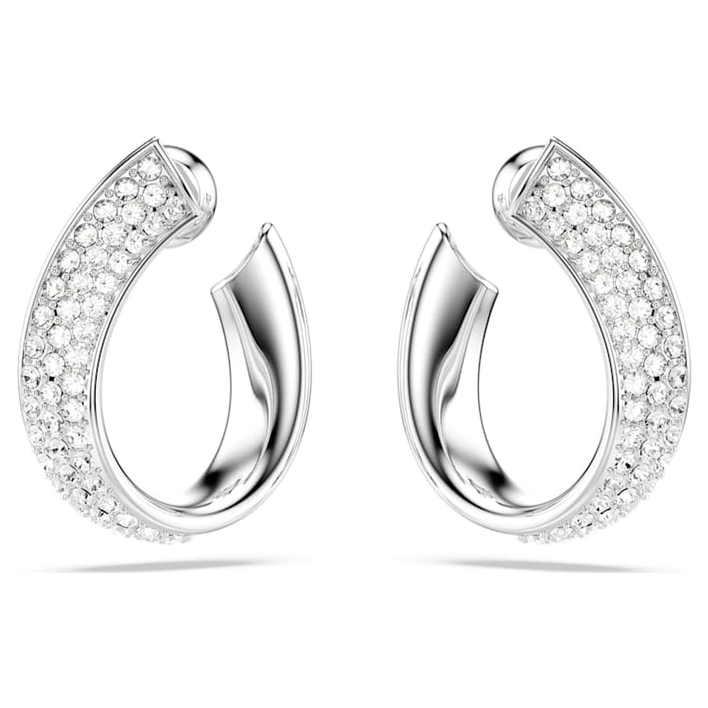 Exist hoop earrings, Small, White, Rhodium plated by SWAROVSKI