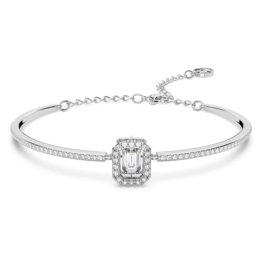 Una bangle, Octagon cut, Pavé, White, Rhodium plated by SWAROVSKI