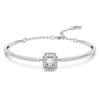 Una bangle, Octagon cut, Pavé, White, Rhodium plated by SWAROVSKI