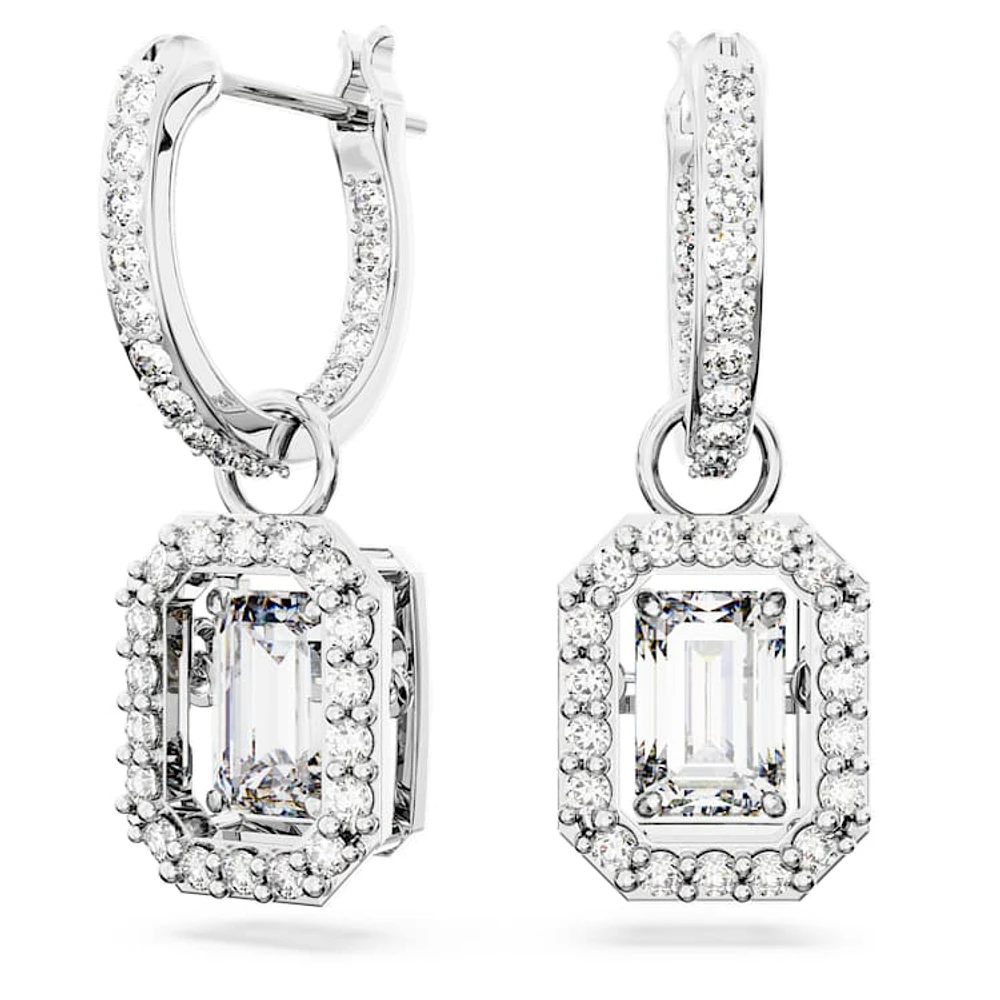 Una drop earrings, Octagon cut, White, Rhodium plated by SWAROVSKI