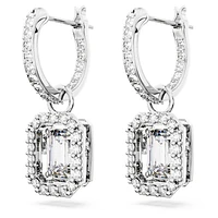 Una drop earrings, Octagon cut, White, Rhodium plated by SWAROVSKI