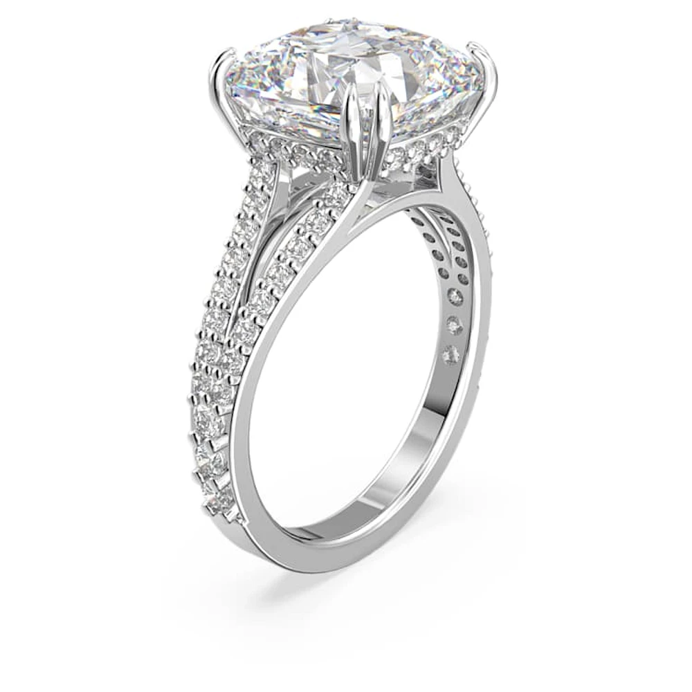 Stilla cocktail ring, Square cut, Pavé, White, Rhodium plated by SWAROVSKI