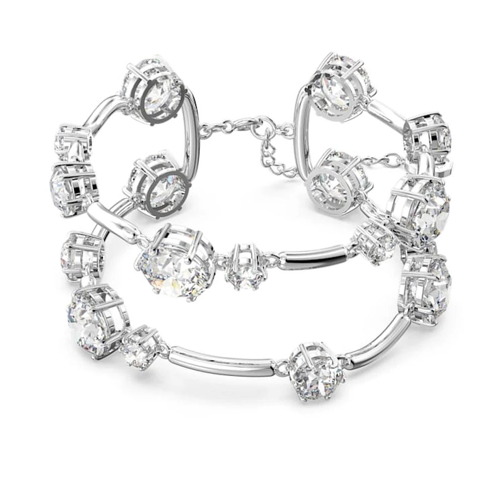 Constella double bangle, Round cut, White, Rhodium plated by SWAROVSKI