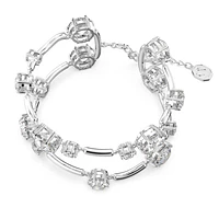 Constella double bangle, Round cut, White, Rhodium plated by SWAROVSKI