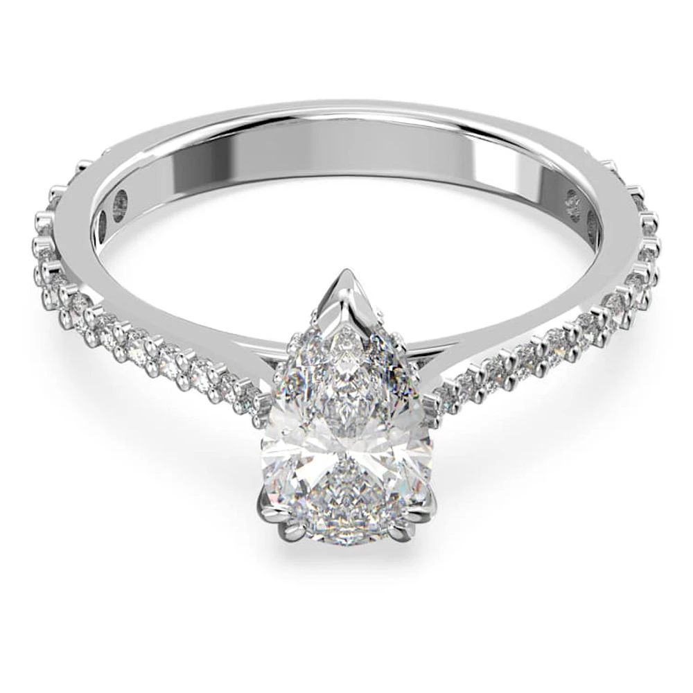 Stilla cocktail ring, Pear cut, Pavé, White, Rhodium plated by SWAROVSKI