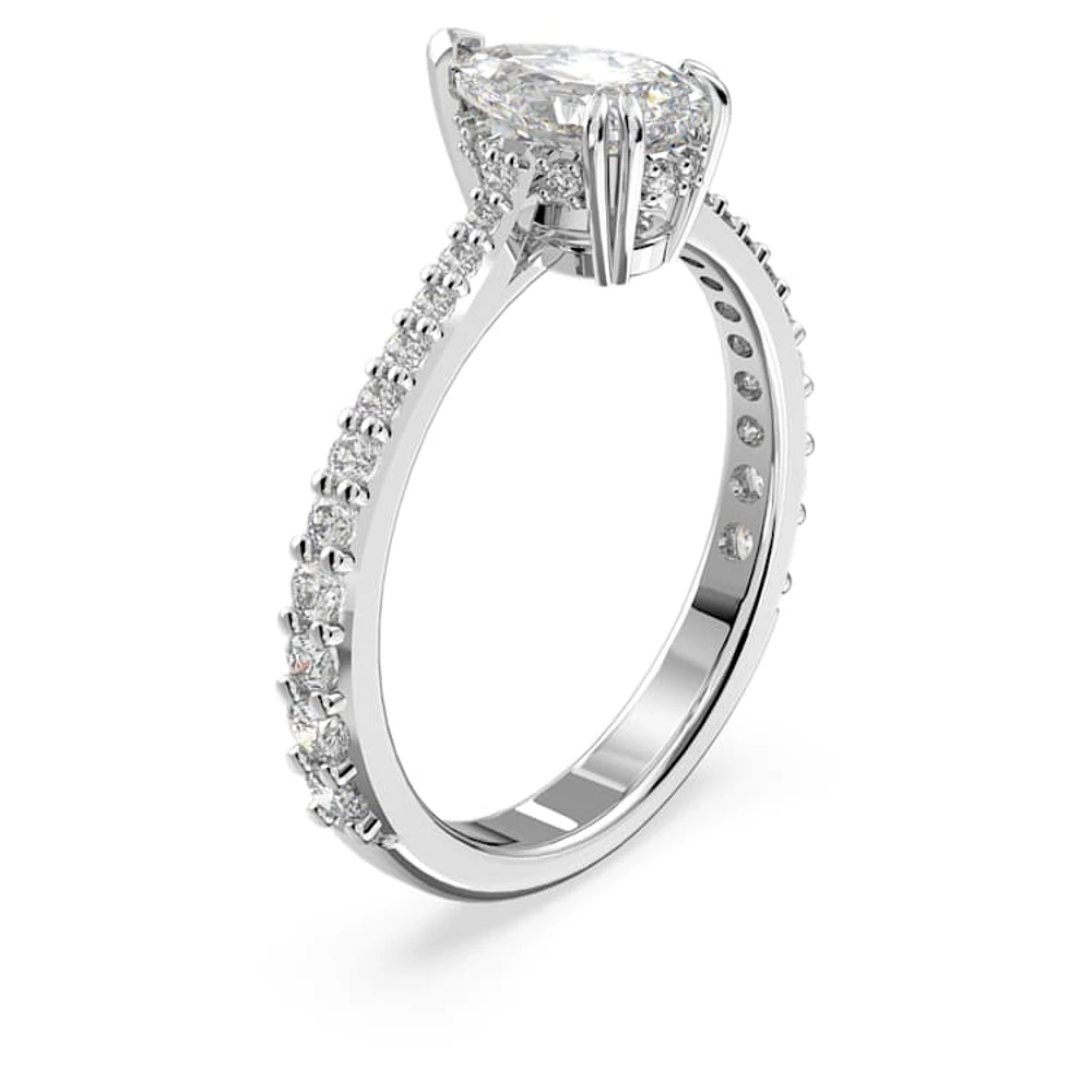 Stilla cocktail ring, Pear cut, Pavé, White, Rhodium plated by SWAROVSKI