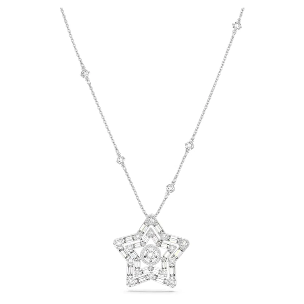 Stella pendant, Mixed cuts, Star, White, Rhodium plated by SWAROVSKI