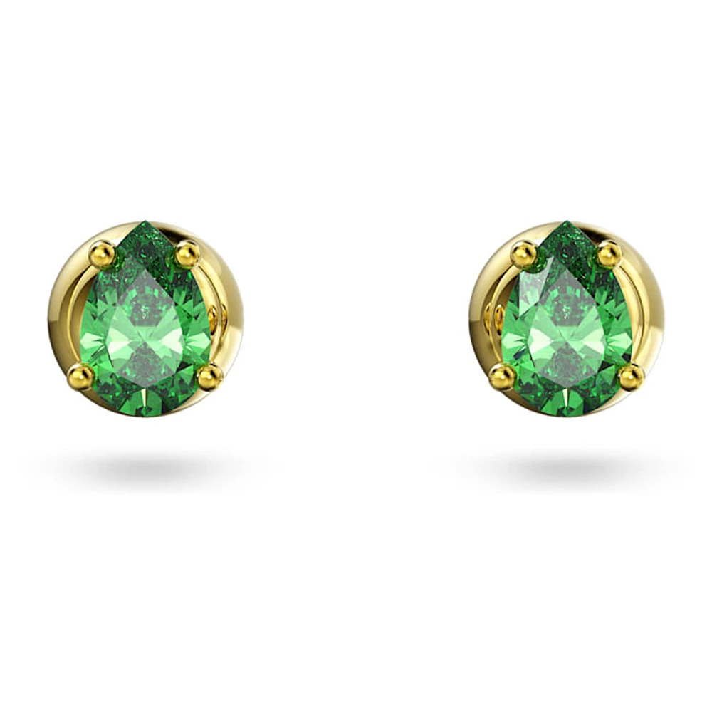 Chroma stud earrings, Pear cut, Green, Gold-tone plated by SWAROVSKI