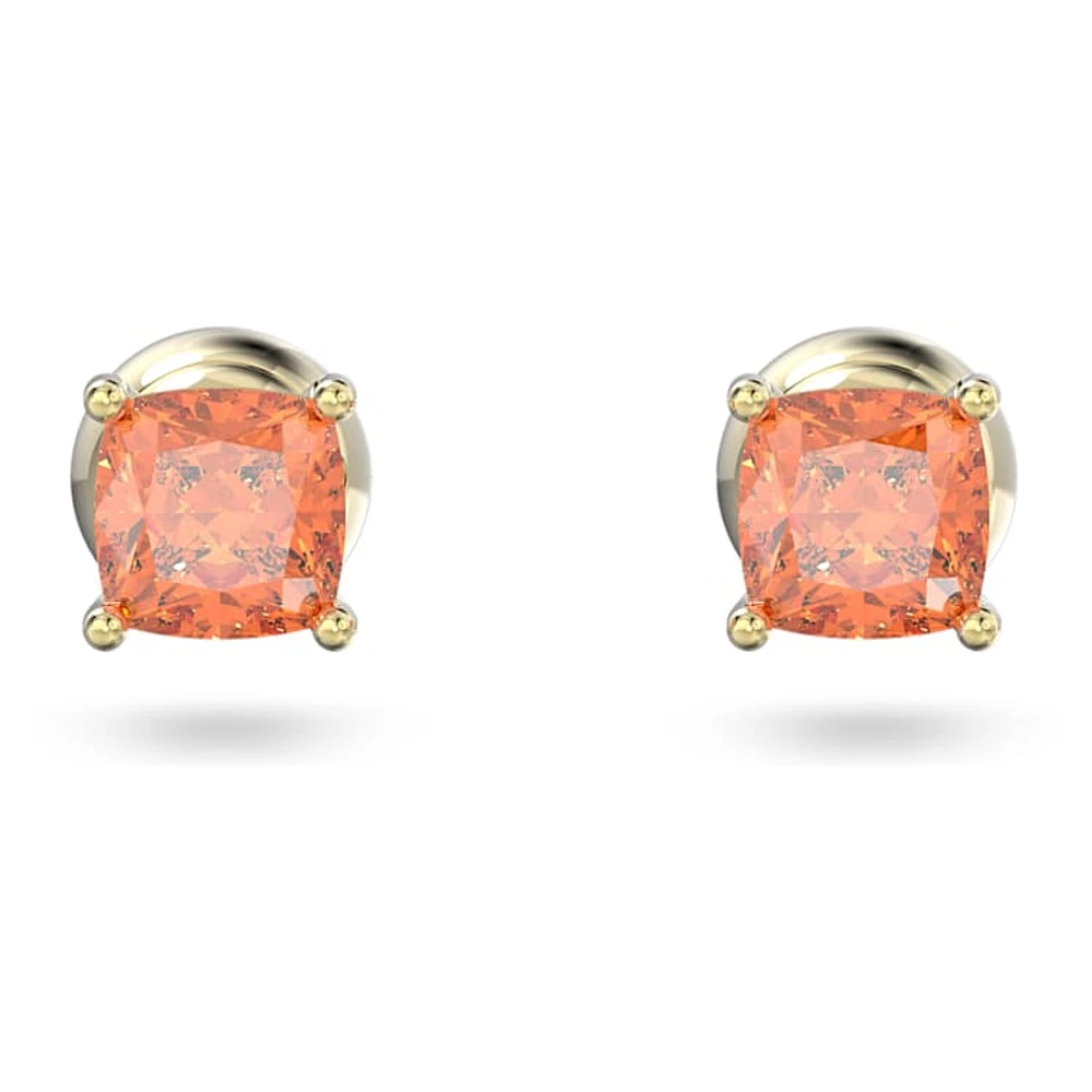 Chroma stud earrings, Cushion cut, Orange, Gold-tone plated by SWAROVSKI