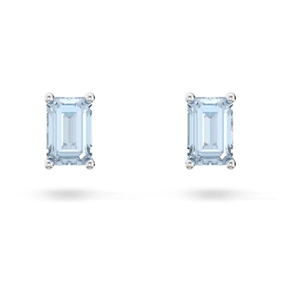 Chroma stud earrings, Cushion cut, Blue, Rhodium plated by SWAROVSKI